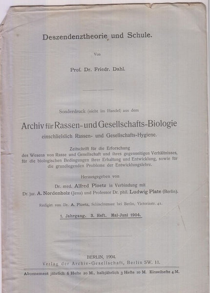 Deszendenztheorie und Schule  by Dahl, Friedr