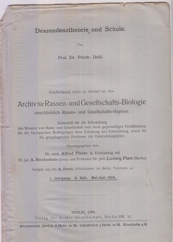 Deszendenztheorie und Schule  by Dahl, Friedr