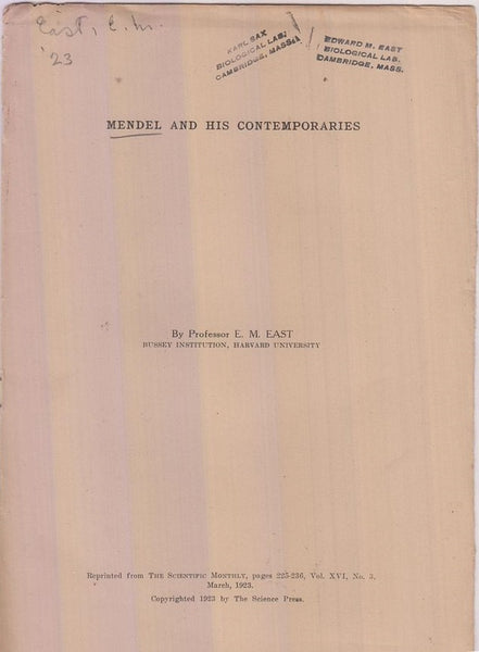 Mendel and His Contemporaries  by East, E.M.
