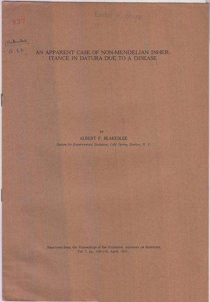 An Apparent Case of Non-Mendelian Inheritance in Datura Due to A Disease  by Blakeslee, A.F.