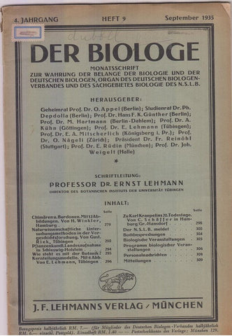 Der Biologe 4. Jahrgang, 9. Heft  by Lehmann, Ernst