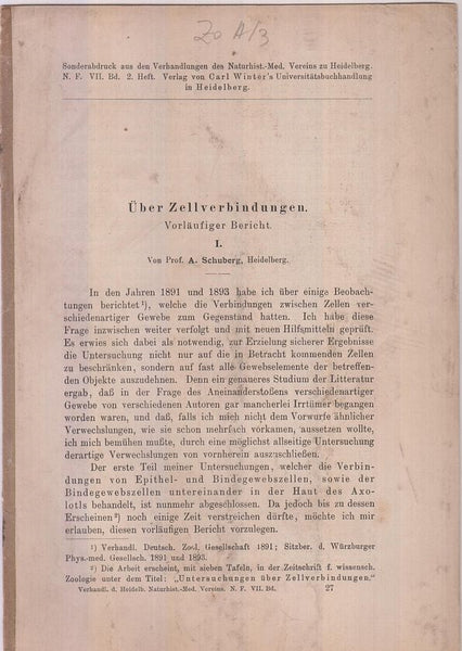 Uber Zellverbindungen  by Schuberg, A