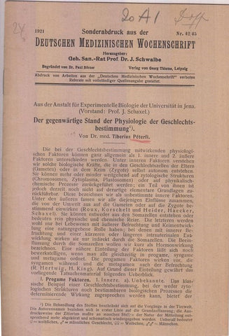 Der gegenwartige Stand der Physiologie der Geschelechtsbestimmung  by Peterfi, Tiberius