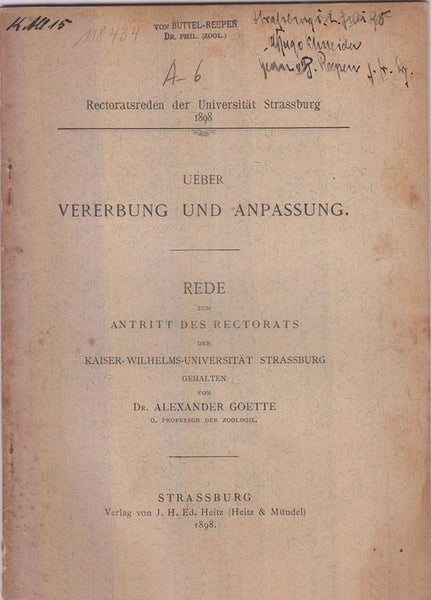 Ueber Vererbung und Anpassung  by Goette, Alexander