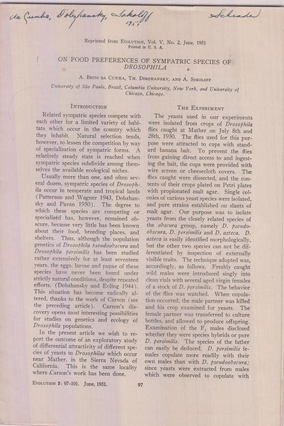 Two Offprints by Dobzhansky 1951 & 1955  by Dobzhansky, Theodosius