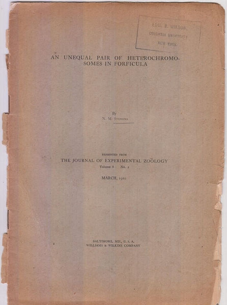 An Unequal Pair of Heterochromosomes in Forficula  by Stevens, N.M.