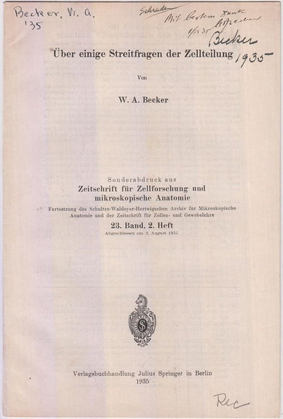 Uber Einige Streitfragen der Zellteilung  by Becker, W.A.