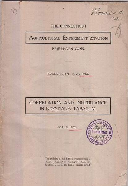 Correlation and Inheritance in Nicotiana Tabacum  by Hayes, H.K.