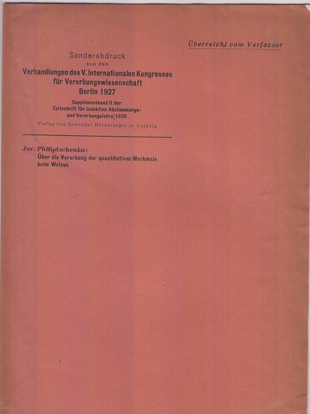 Uber die Vererbung der Quantitativen Merkmale beim Weizen  by Philiptschenko, Jur