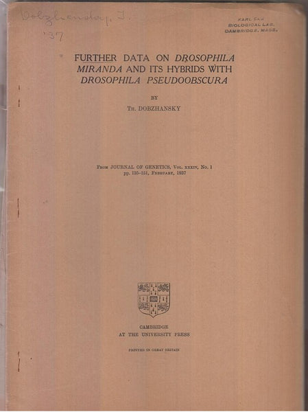 Set of twenty-three offprints by Theodosius Dobzhansky. 1933-1957  by Dobzhansky, Theodosius