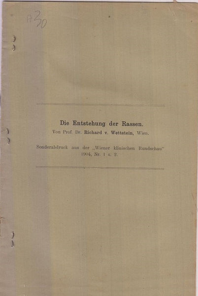 Die Entstehung der Rassen  by Wettstein, Richard V.