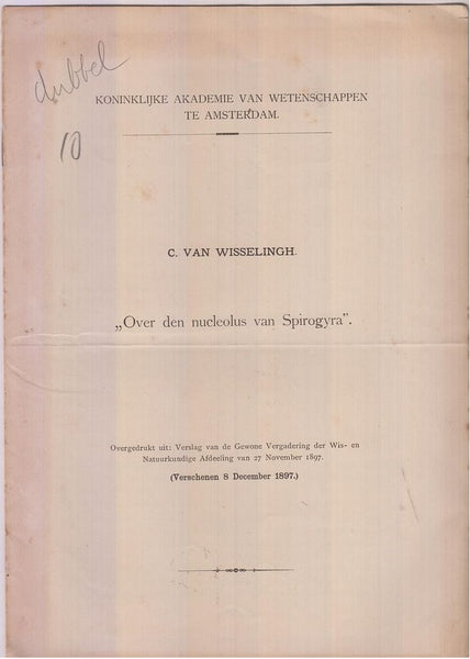 Over den Nucleolus van Spirogyra  by Wisselingh, C. van