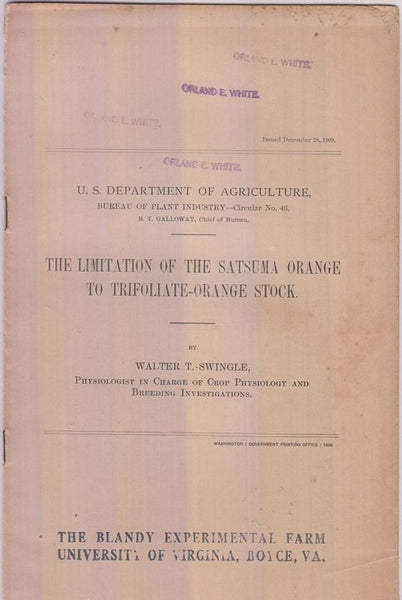 The Limitation of the Satsuma Orange to Trifoliate-Orange Stock  by Swingle, Walter T.