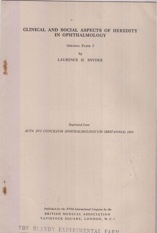 Clinical and Social Aspects of Heredity in Ophthalmology  by Snyder, Laurence H.