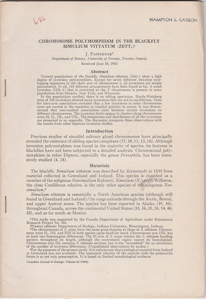 Chromosome Polymorphism in the Blackfly Simulium vittatum (Zett)