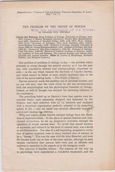 The Problem of the Origin of Species