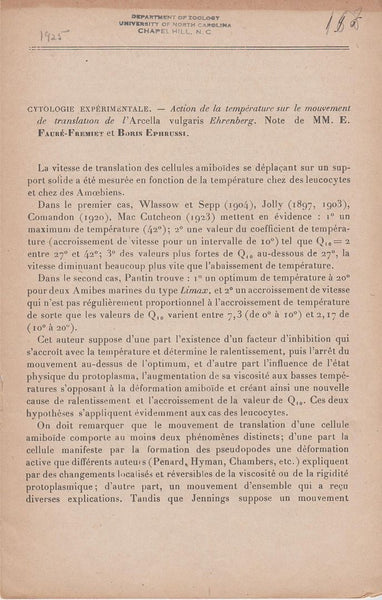 Action de la Temperature sur le Mouvement de Translation de L'Arcella Vulgaris Ehrenberg