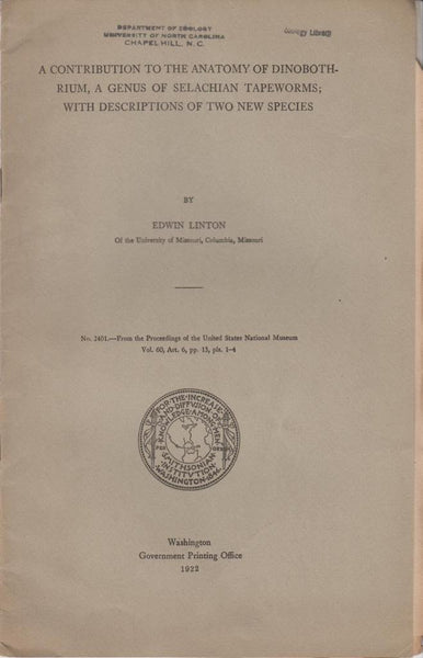 A Contribution to the Anatomy of Dinobothrium, a Genus of Selachian Tapeworms; with Descriptions of Two New Species