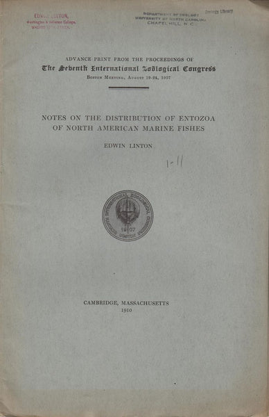 Notes on the Distribution of Entozoa of North American Marine Fishes