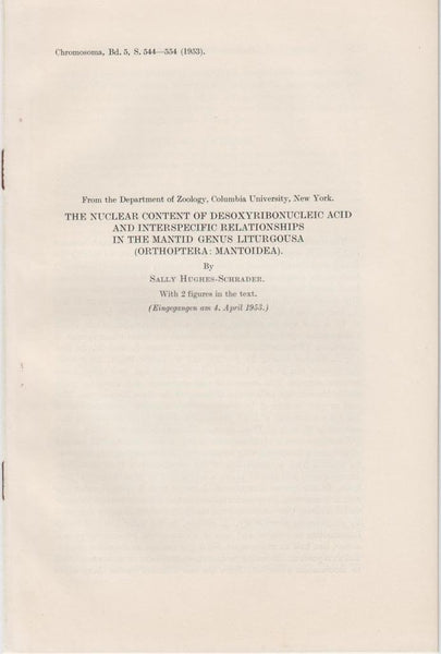 The Nuclear Content of Desoxyribonucleic Acid and Interspecific Relationships in the Mantid Genus Liturgousa (Orthoptera: Mantoidea)