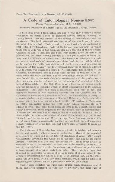 A Code of Entomological Nomenclature