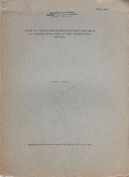 Note on the Trematode Sporocysts and Cercarliae in Marine Mollusks of the Woods Hole Region