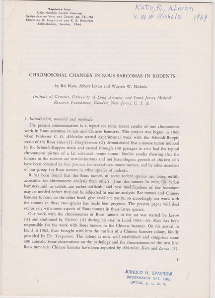 Chromosomal Changes in Rous Sarcomas in Rodents