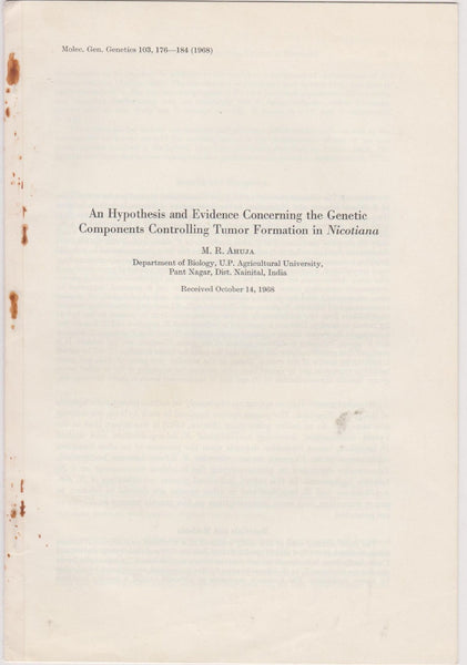 An Hypothesis and Evidnce Concerning the Genetic Components Controlling Tumor Formation in Nicotiana