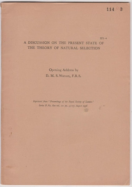 A discussion on the present state of the theory of natural selection