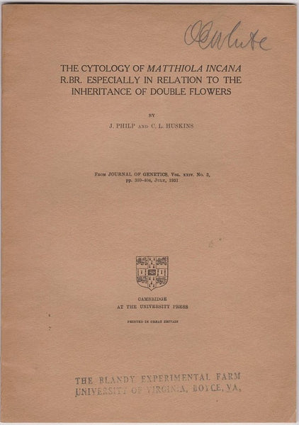 The Cytology of Matthiola incana R.Br. Especially in Relation to the Inheritance of Double Flowers