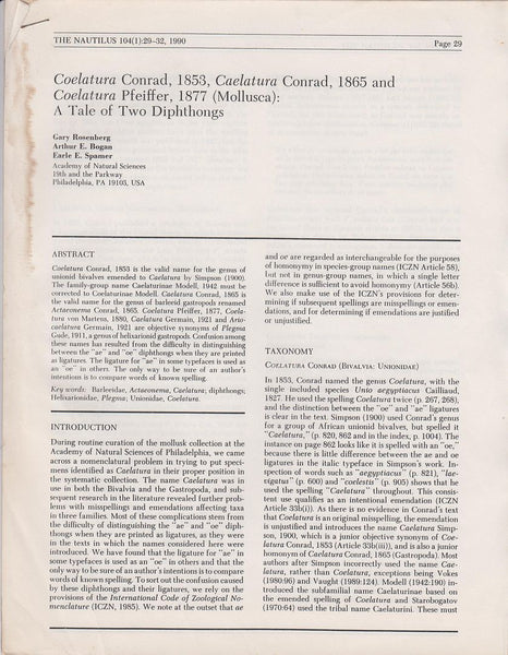 Coelatura Conrad, 1853, Caelatura Conrad, 1865 and Coelatura Pfeiffer, 1877 (Mollusca): A Tale of Two Diphthongs