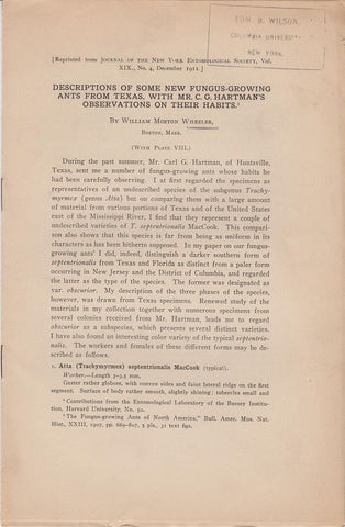 Descriptions of Some New Fungus-Growing Ants from Texas, with Mr. C.G. Hartman's Observations on their Habits