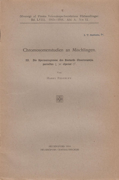 Chromosomenstudien an Mischlingen. III. Die Spermatogenese des Bastards Chaerocampa porcellus x elpenor