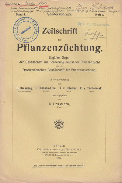 I. Wissenschaftliche Originalarbeiten, Aufsatze. Zur Kenntnis der Erblichkeitsverhaltnisse der Eigenschaft Winterfestigkeit beim Weizen