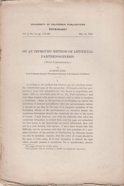 On an Improved Method of Artificial Parthenogenesis