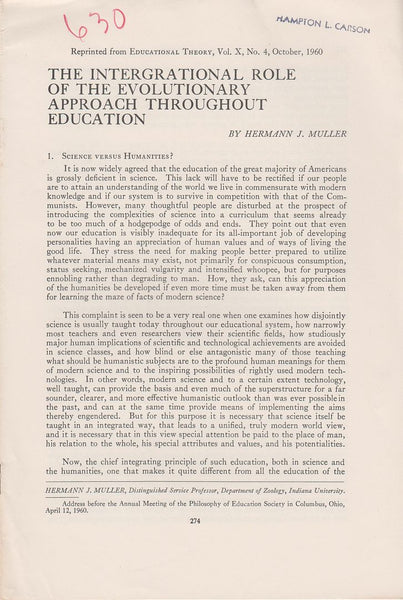 The intergrational Role of the Evolutionary Approach Throughout Education
