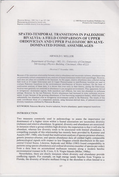 Spatio-Temporal Transitions in Paleozoic Bivalvia: A Field Comparison of Upper Ordovician and Upper Paleozoic Bivalve-Dominated Fossil Assemblages