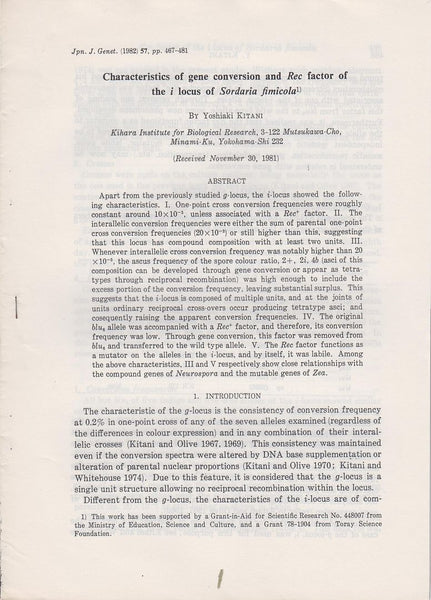 Characteristics of Gene Conversion and the Rec Factor of the I Locus of Sordaria Fimicola