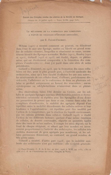 Le Mecanisme de la Formation des Complexes a Partir de Cellules D'Eponges Dissociees