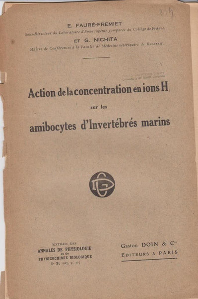 Action de la Concentration en Ions H sur les Amibocytes d'Invertebres Marins