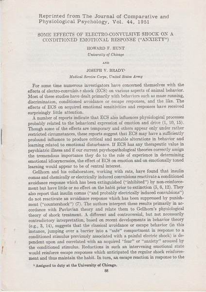 Some Effects of Electro-Convulsive Shock on a Conditioned Emotional Response ("Anxiety")
