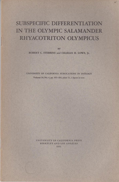 Subspecific Differentiation in the Olympic Salamander Rhyacotriton Olympicus