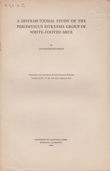 A Distributional Study of the Peromyscus Sitkensis Group of White-Footed Mice