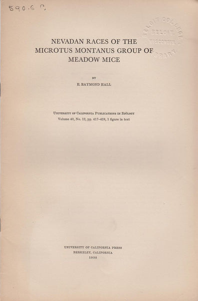 Nevadan Races of the Microtus Montanus Group of Meadow Mice