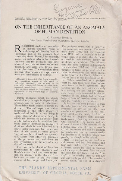 On the Inheritance of an Anomaly of Human Dentition