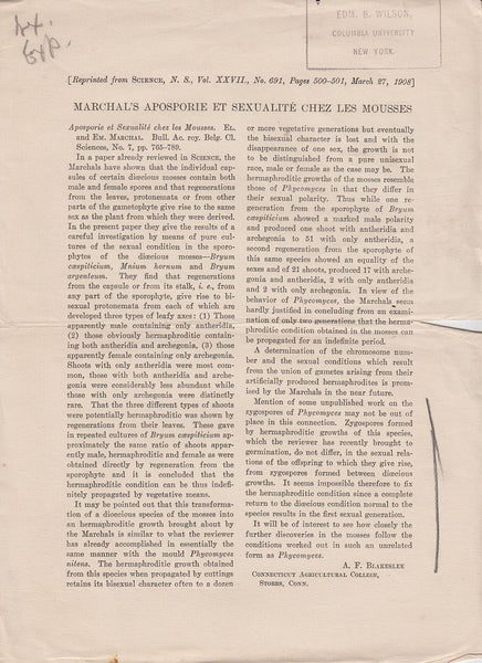 Marchal's Aposporie et Sexualite Chez les Mousses
