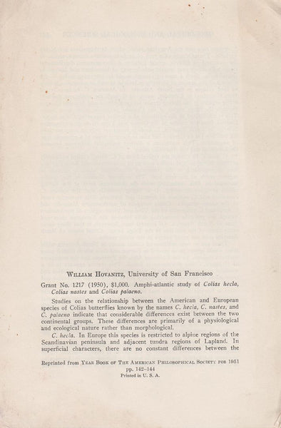 Amphi-atlantic Study of Colias hecla, Colias nastes and Colias palaeno