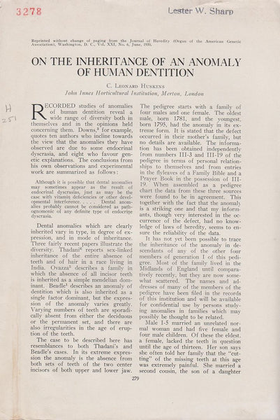 On the Inheritance of an Anomaly of Human Dentition