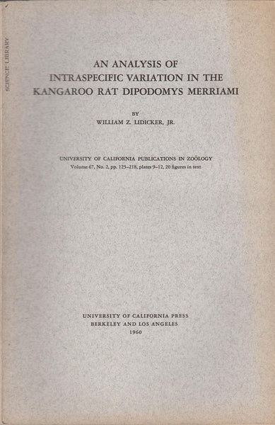 An Analysis of Intraspecific Variation in the Kangaroo Rat Dipodomys Merriami