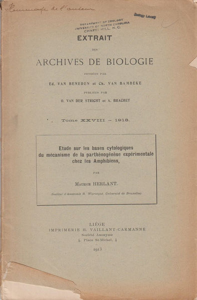 Etude sur les bases cytologiques du mecanisme de la parthenogenese experimentale chez les Amphibiens